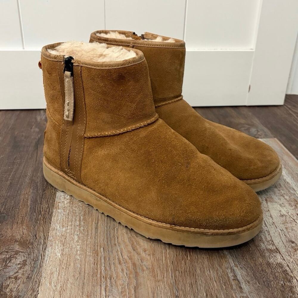 UGG CLASSIC MINI ZIP SUEDE LEATHER WATERPROOF CHESTNUT BOOTS women’s size 10 EUC